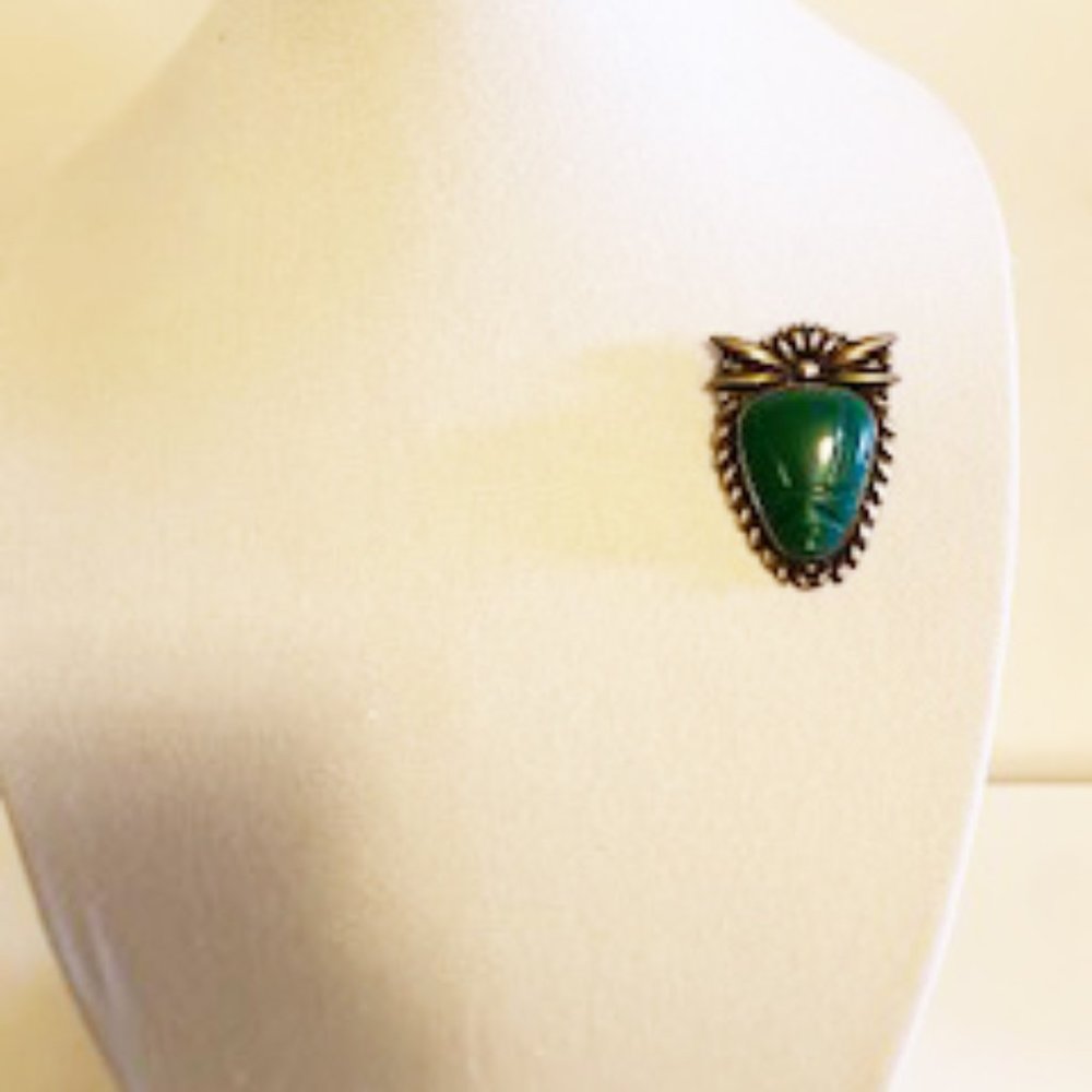 Vintage Sterling Silver and Serpentine Brooch signed by artist